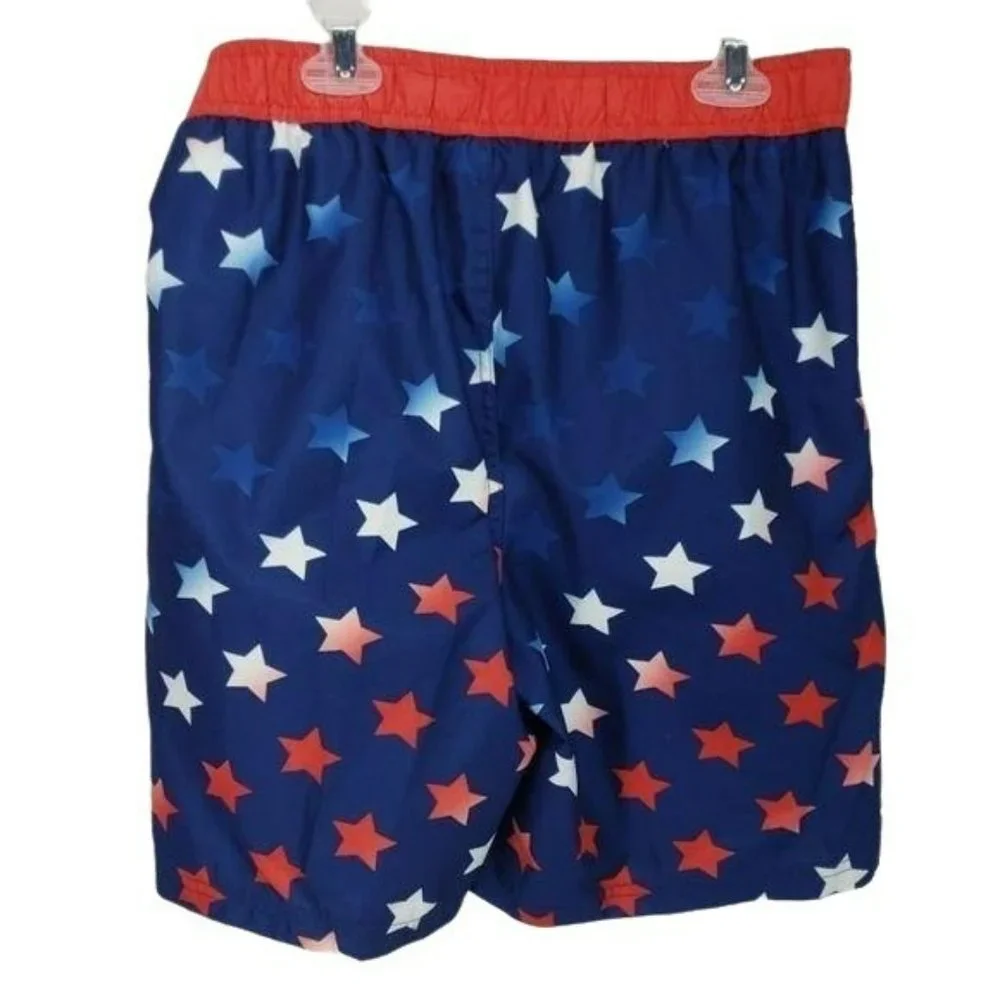 Revolution Boys American Patriotic Star Blue Red White Swim Shorts Trunks Medium